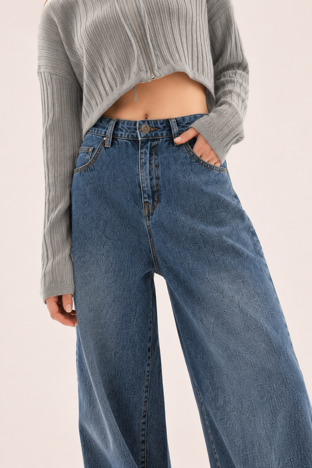 Vaqueros wide leg de tiro alto con costuras delanteras - Anika
