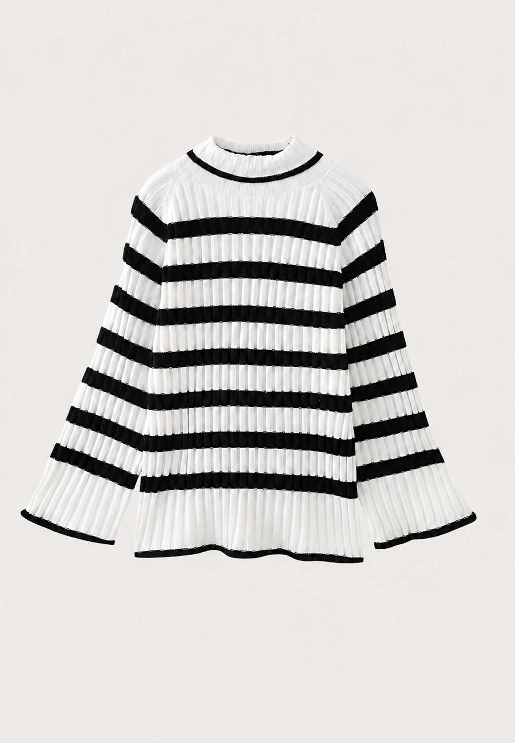 Vestido corto de punto a rayas cuello vuelto manga ancha - Raddile