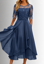 Vestido midi mujer encaje floral manga al codo - Rhonda