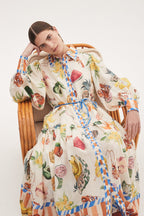 Felicia - Vestido camisero con estampado tropical y mangas globo