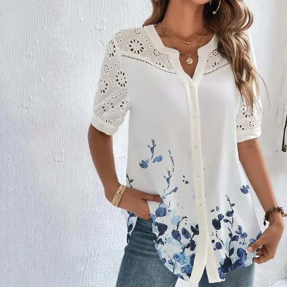 Tanja - Blusa de encaje con mangas cortas