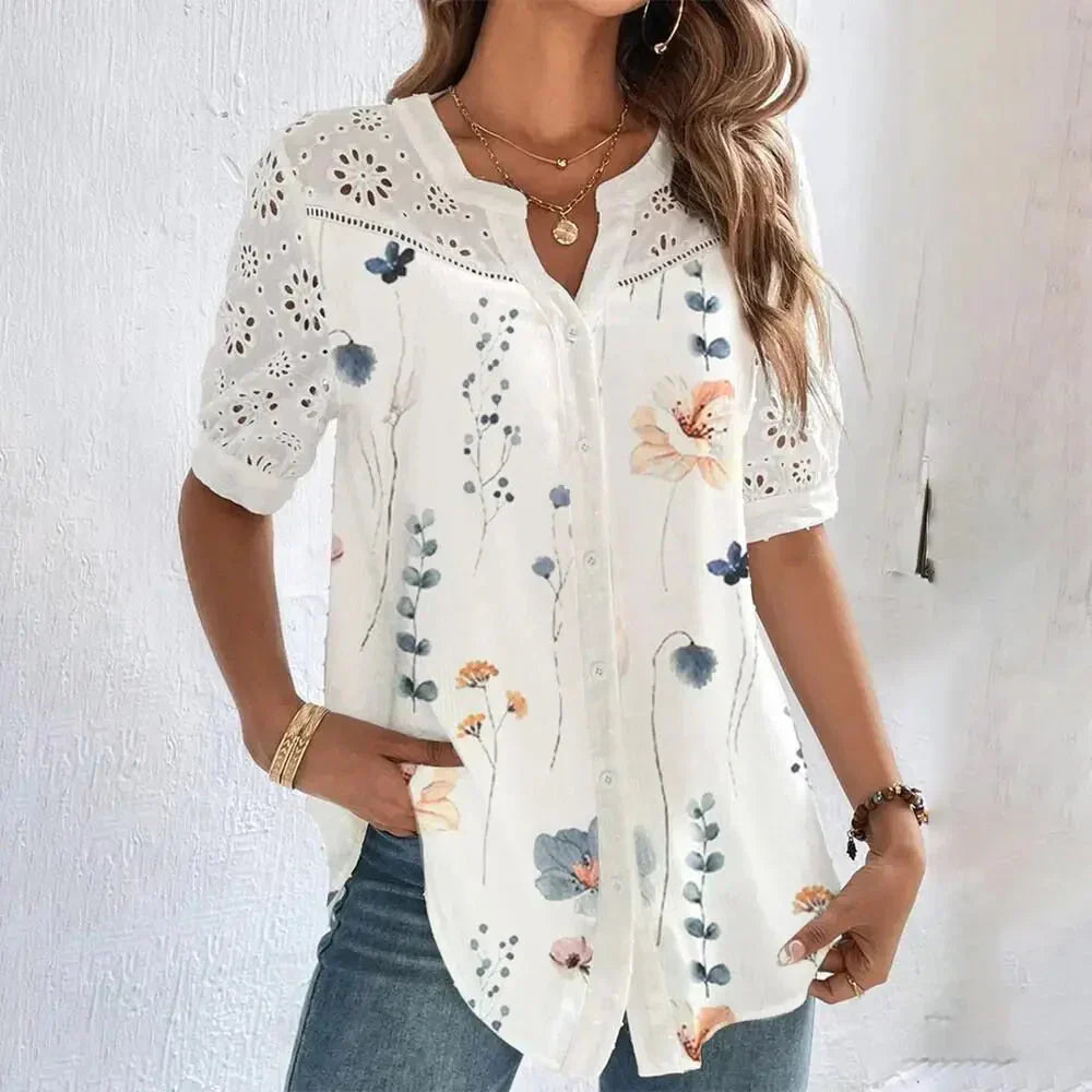 Tanja - Blusa de encaje con mangas cortas