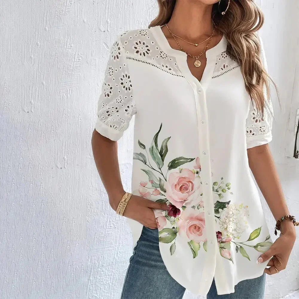 Tanja - Blusa de encaje con mangas cortas