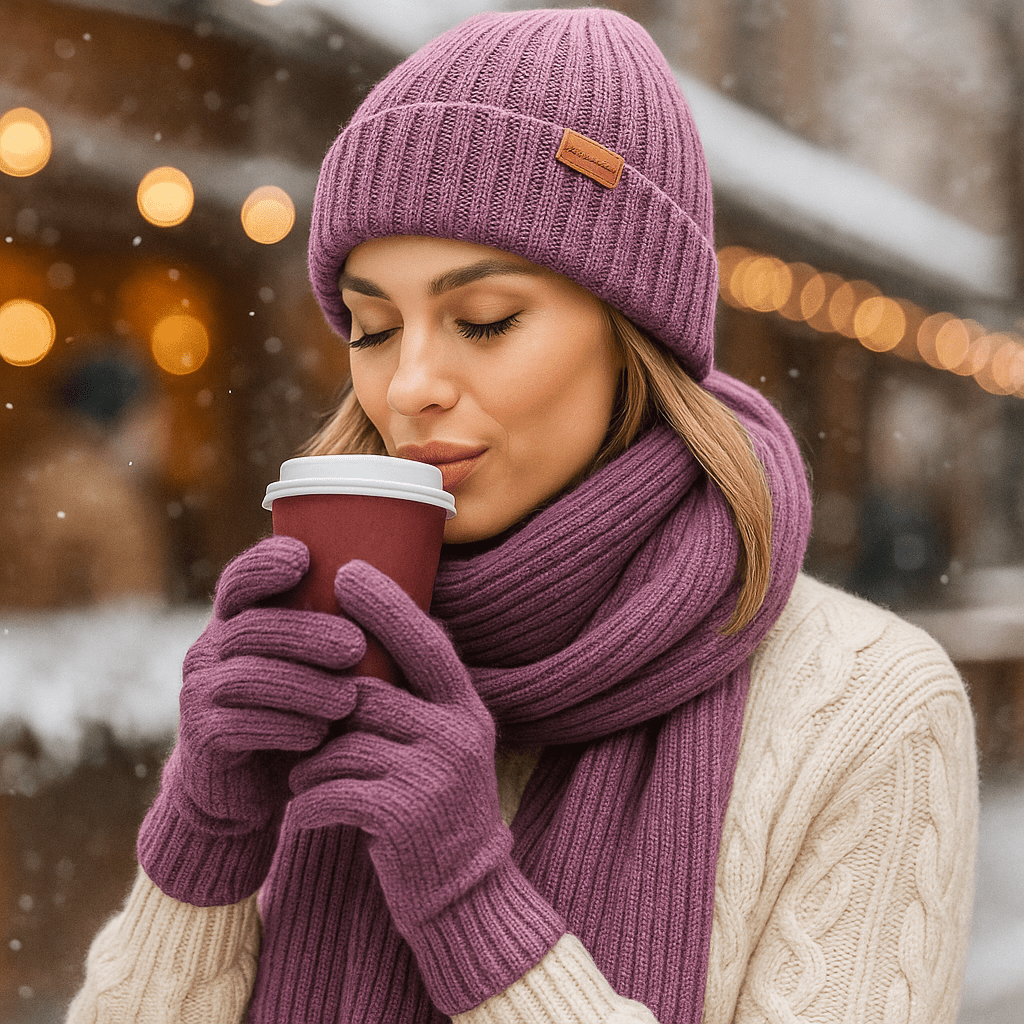 Gorro, bufanda y guantes para mujer efecto tejido - Nevrine